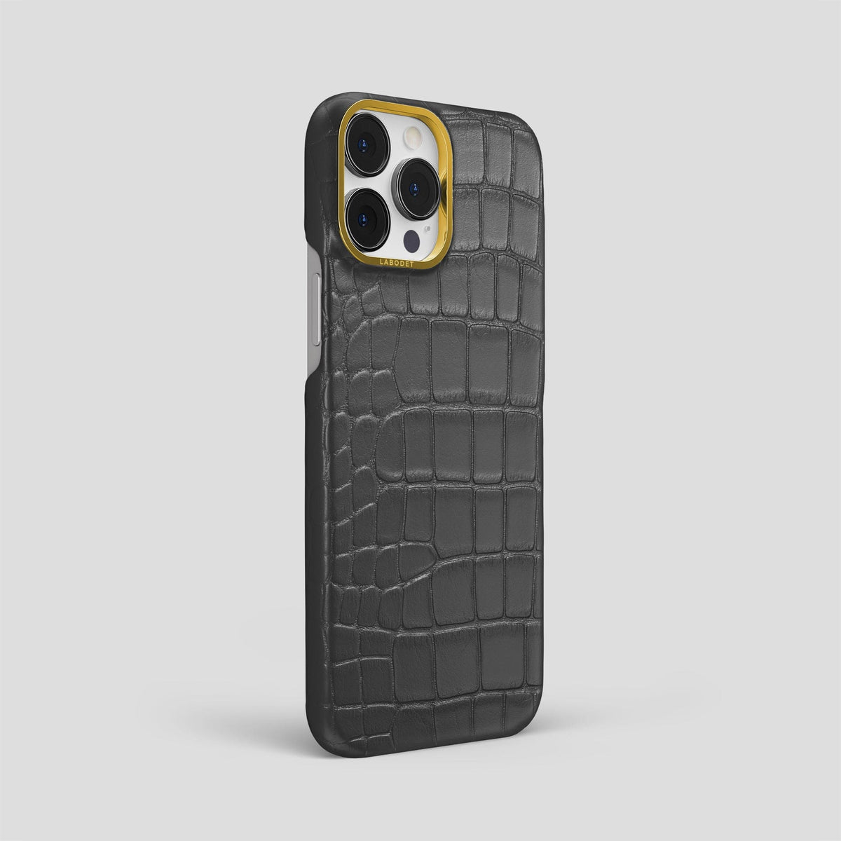 Grey iPhone 13 Pro Max Classic Case Alligator with Gold Metal -2 | Grey-Gold