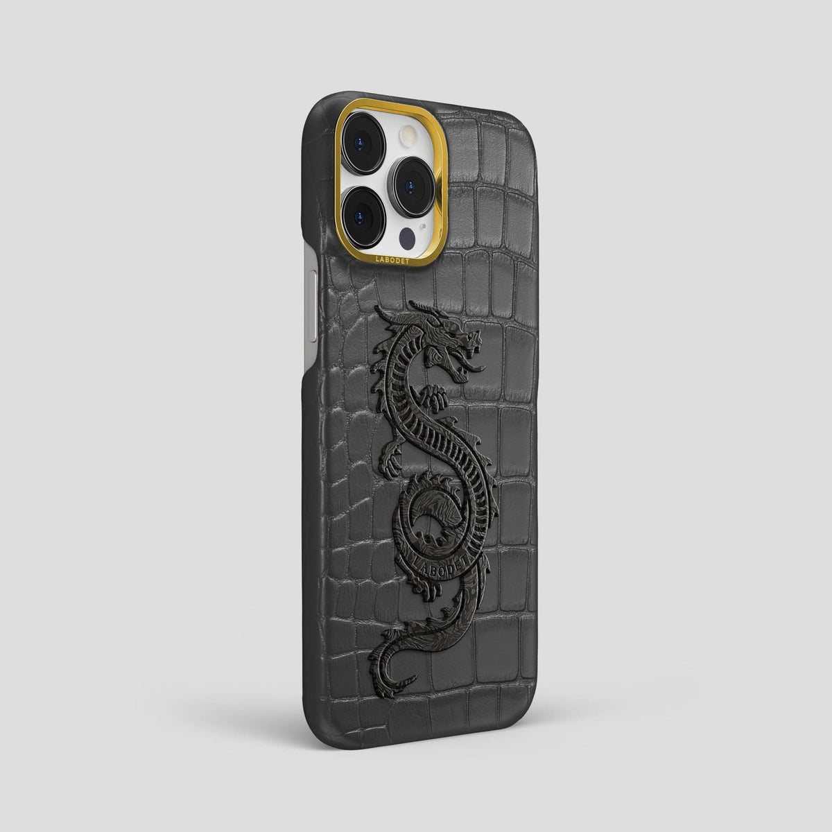 Grey iPhone 13 Pro Max Classic Case Alligator with Gold Metal -2 | Grey-Gold