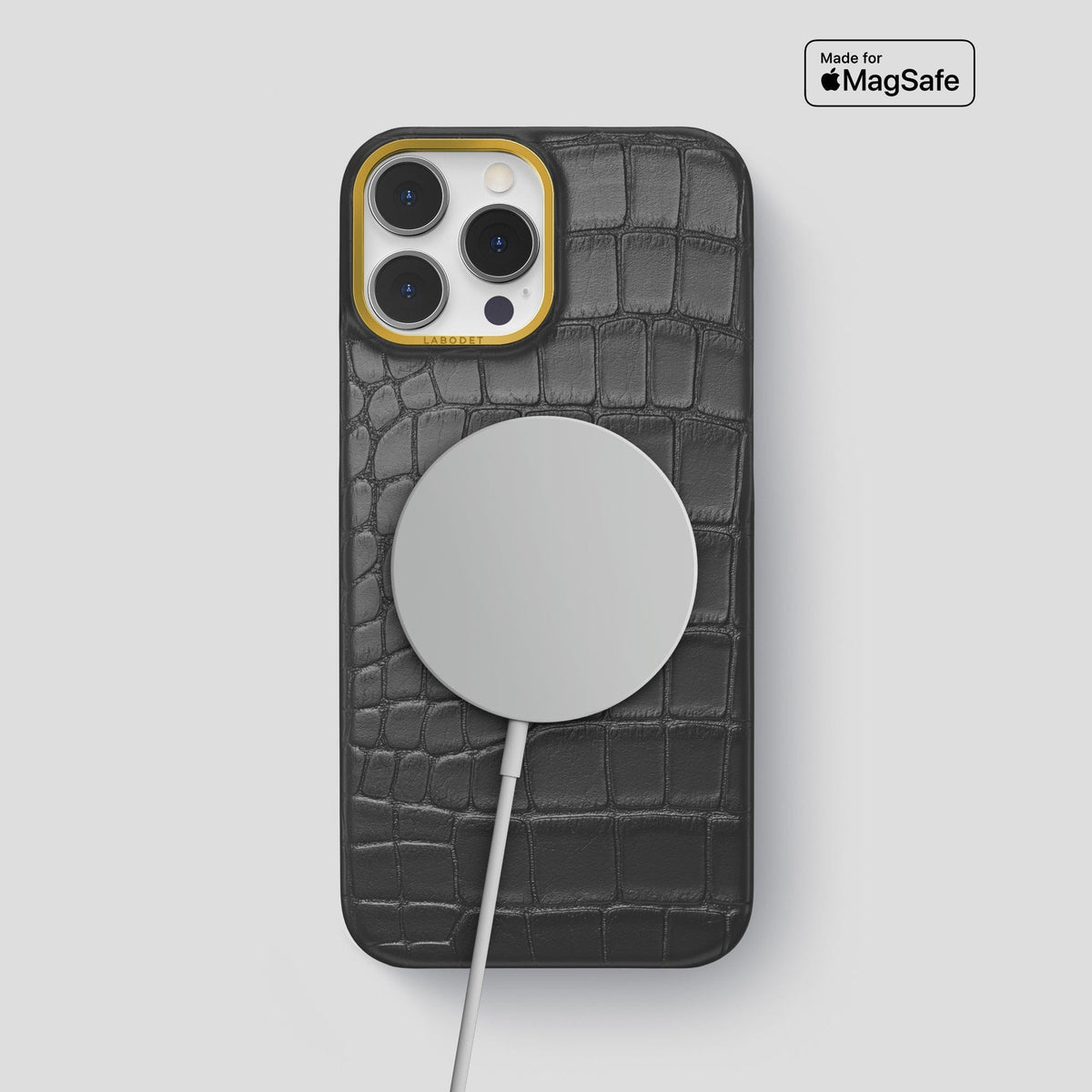 Grey iPhone 13 Pro Max Classic Case Alligator with Gold Metal -4 | Grey-Gold