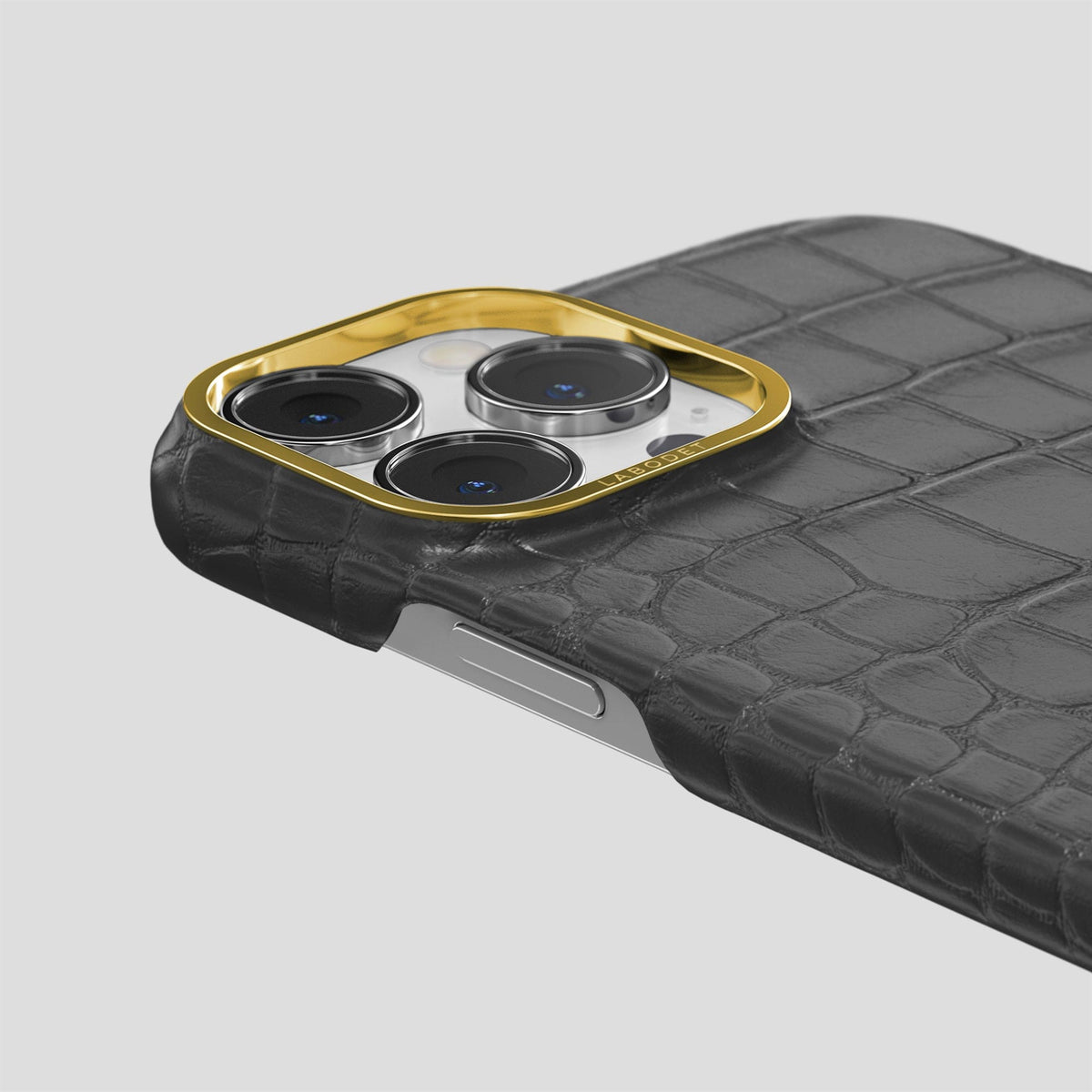 Grey iPhone 13 Pro Max Classic Case Alligator with Gold Metal -5 | Grey-Gold