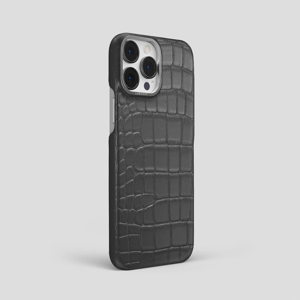 Grey iPhone 13 Pro Max Classic Case Alligator with Steel Metal -2 | Grey-Steel