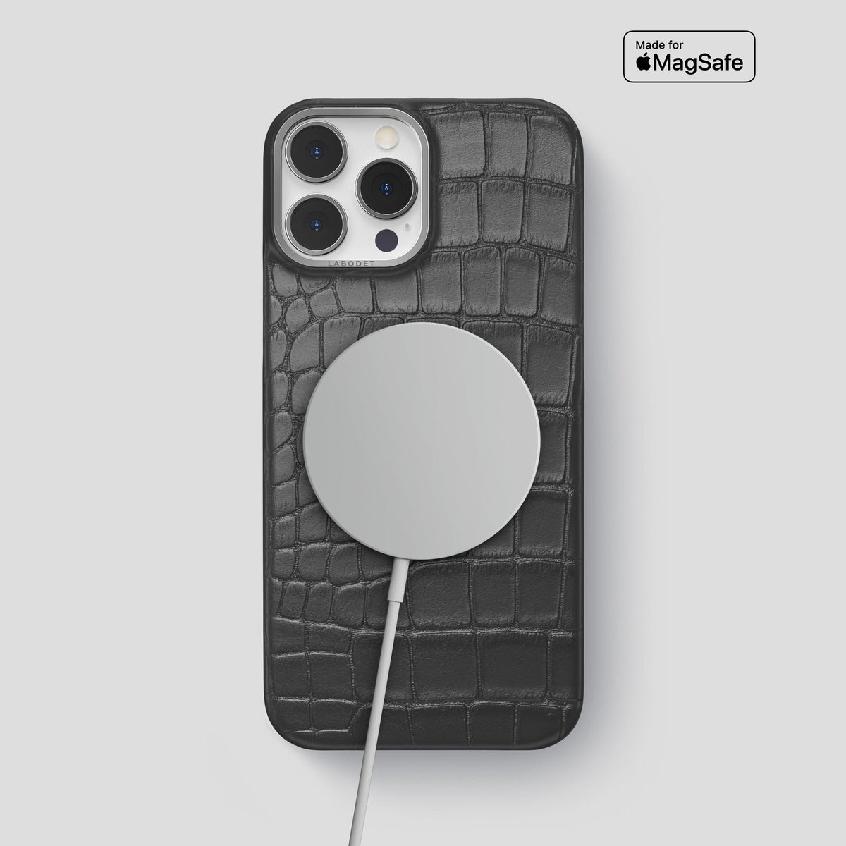 Grey iPhone 13 Pro Max Classic Case Alligator with Steel Metal -4 | Grey-Steel