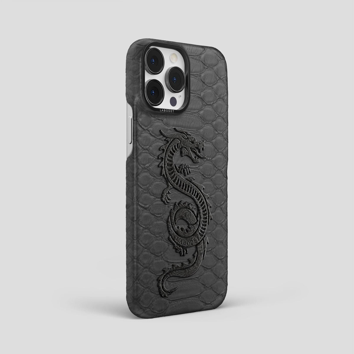 Grey iPhone 13 Pro Max Classic Case Python with Black Metal -2 | Grey-Black