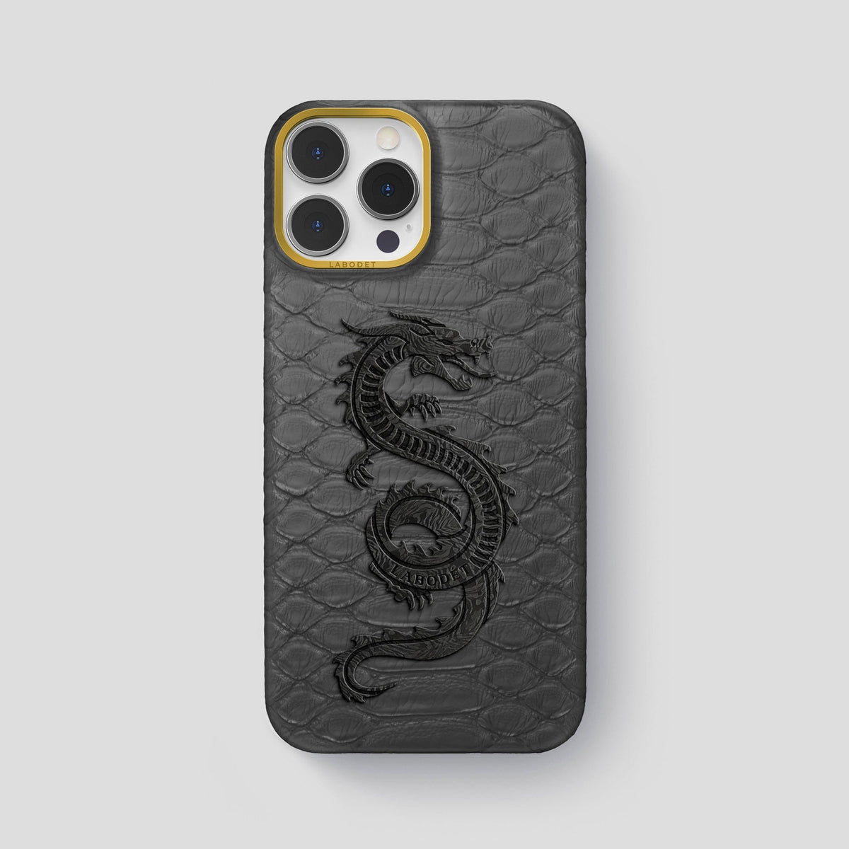Grey iPhone 13 Pro Max Classic Case Python with Gold Metal -1 | Grey-Gold