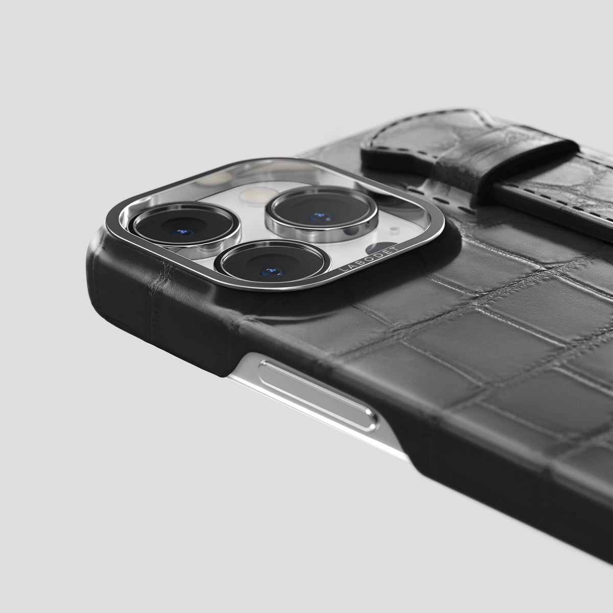 Grey iPhone 13 Pro Max Strap Case Alligator with Steel Metal -5 | Grey-Steel