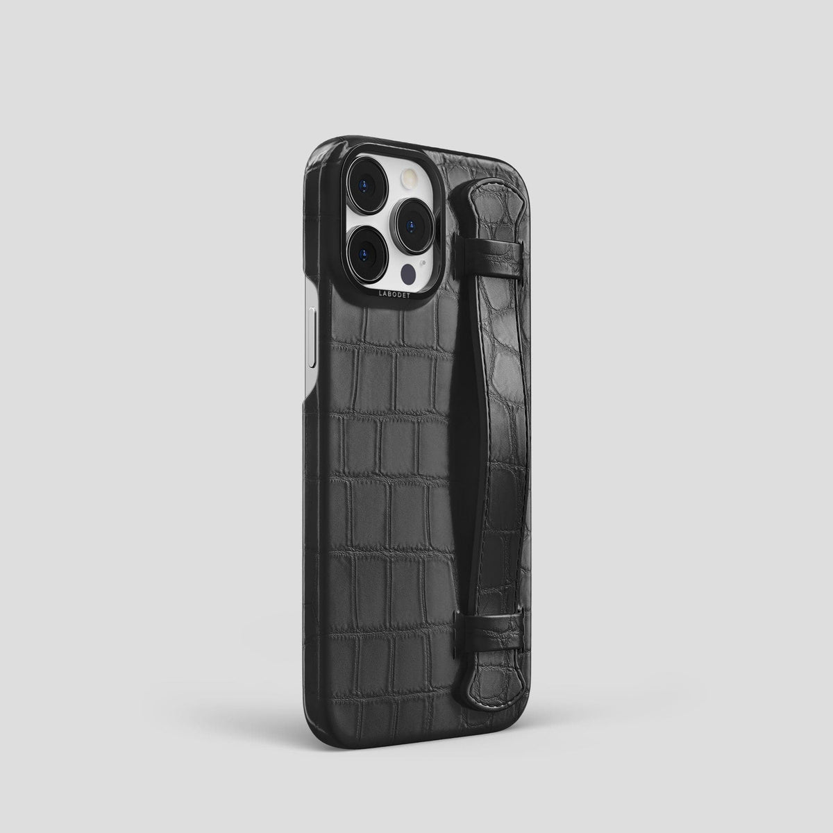 Grey iPhone 13 Pro Strap Case Alligator with Black Metal -2 | Grey-Black