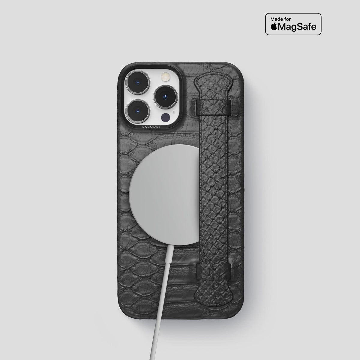 Grey iPhone 13 Pro Strap Case Python with Black Metal -5 | Grey-Black