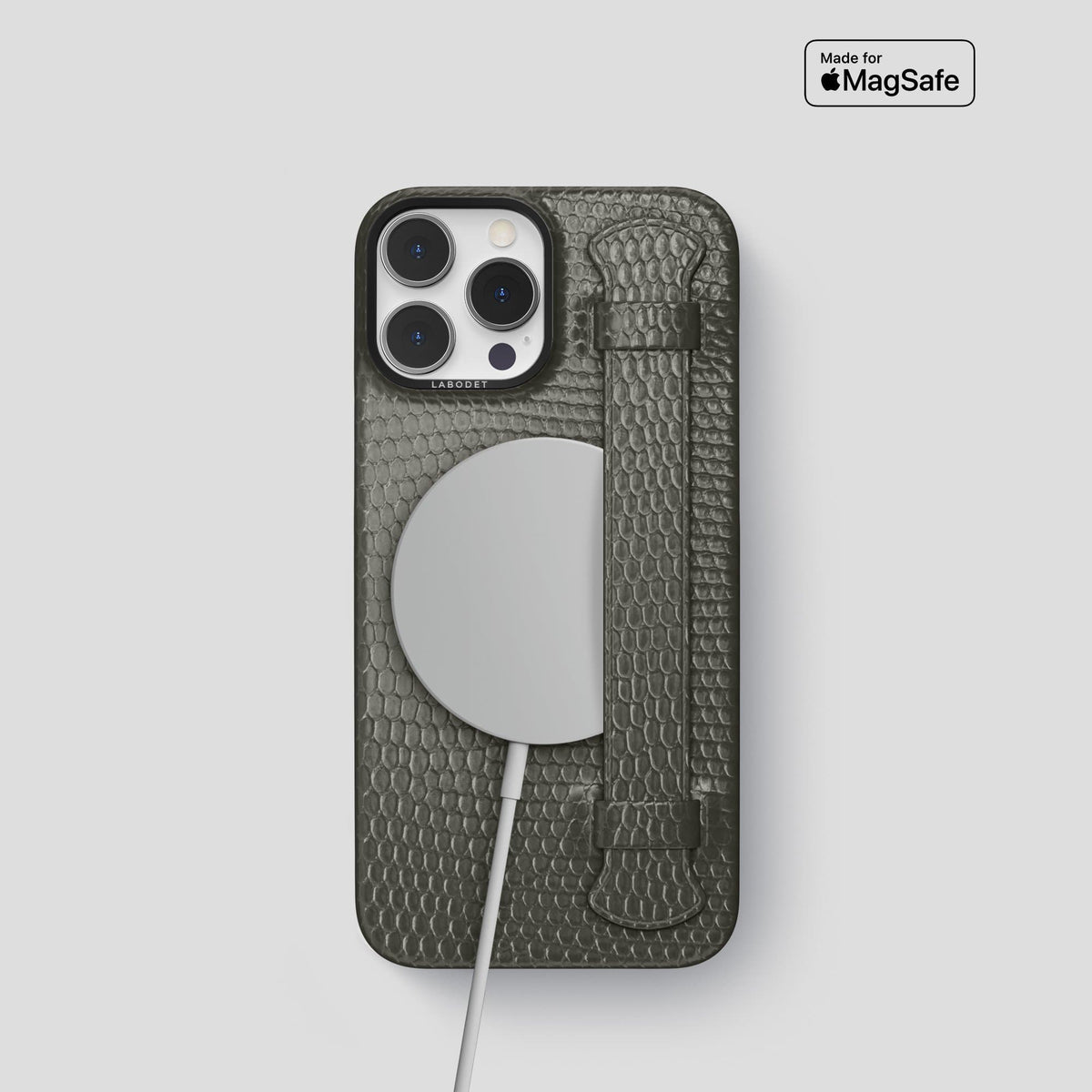 Grey iPhone 13 Pro Strap Case with Black Metal -5 | Grey-Black