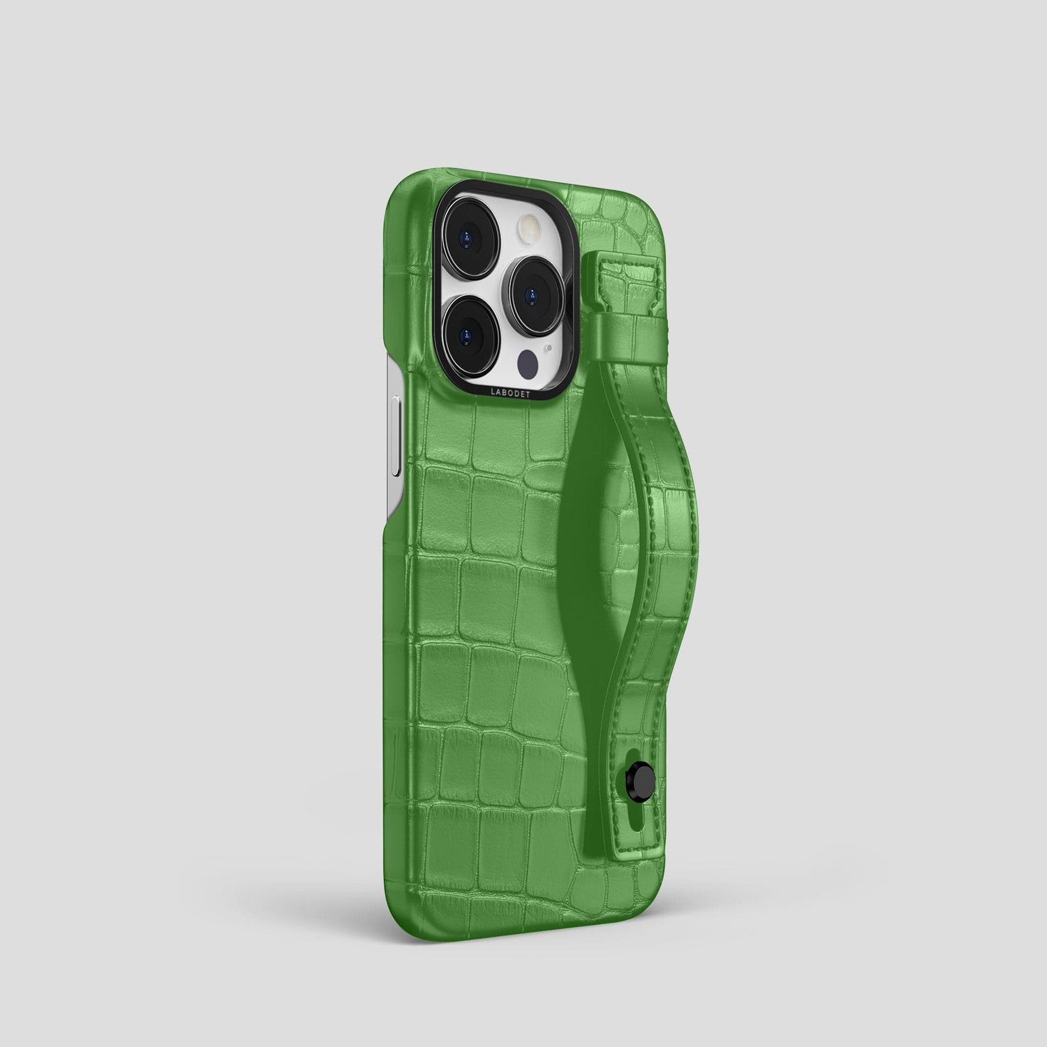 Apple-Green iPhone 14 Pro Hand Strap Case Alligator with Black Metal -2 | Apple-Green-Black
