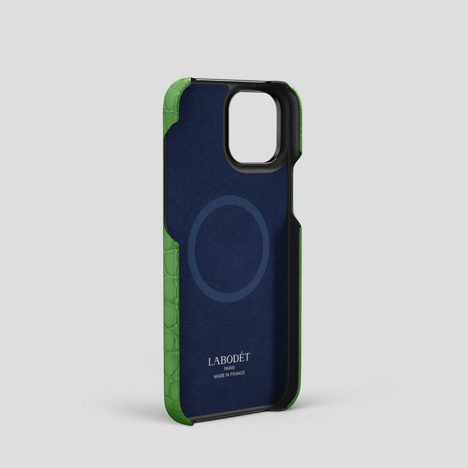 Apple-Green iPhone 14 Pro Hand Strap Case Alligator with Black Metal -3 | Apple-Green-Black