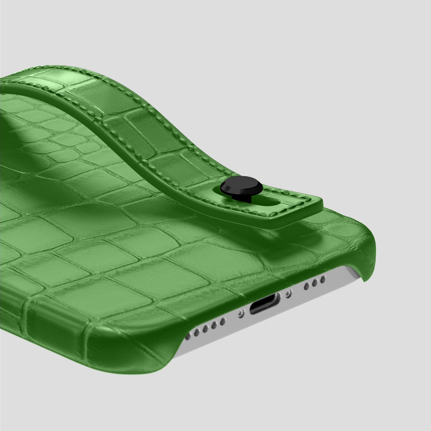 Apple-Green iPhone 14 Pro Hand Strap Case Alligator with Black Metal -5 | Apple-Green-Black