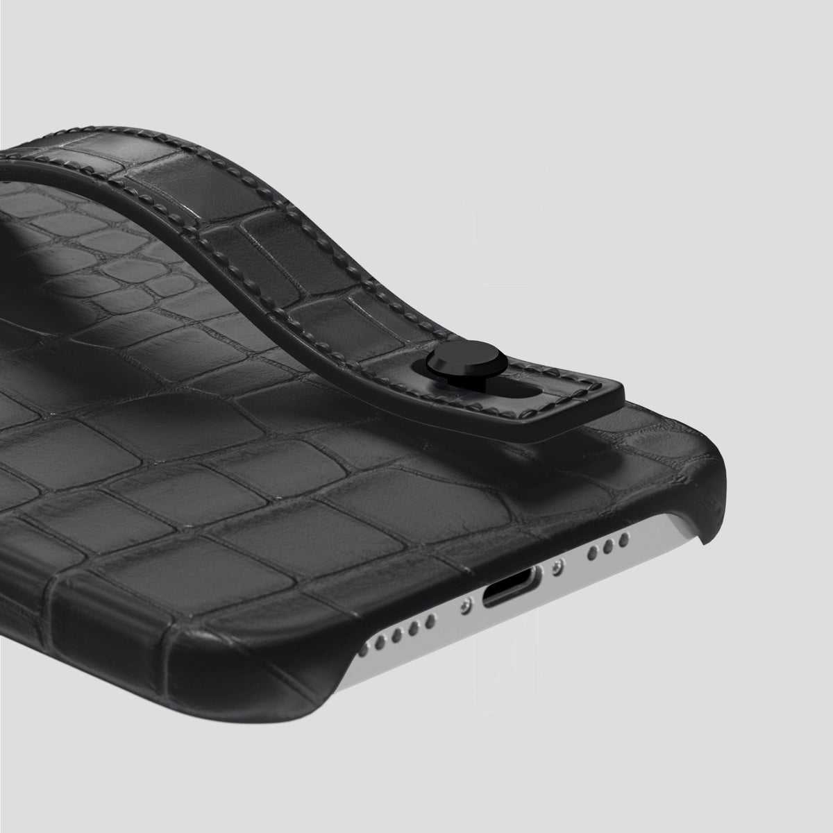 Grey iPhone 14 Pro Hand Strap Case Alligator with Black Metal -5 | Grey-Black