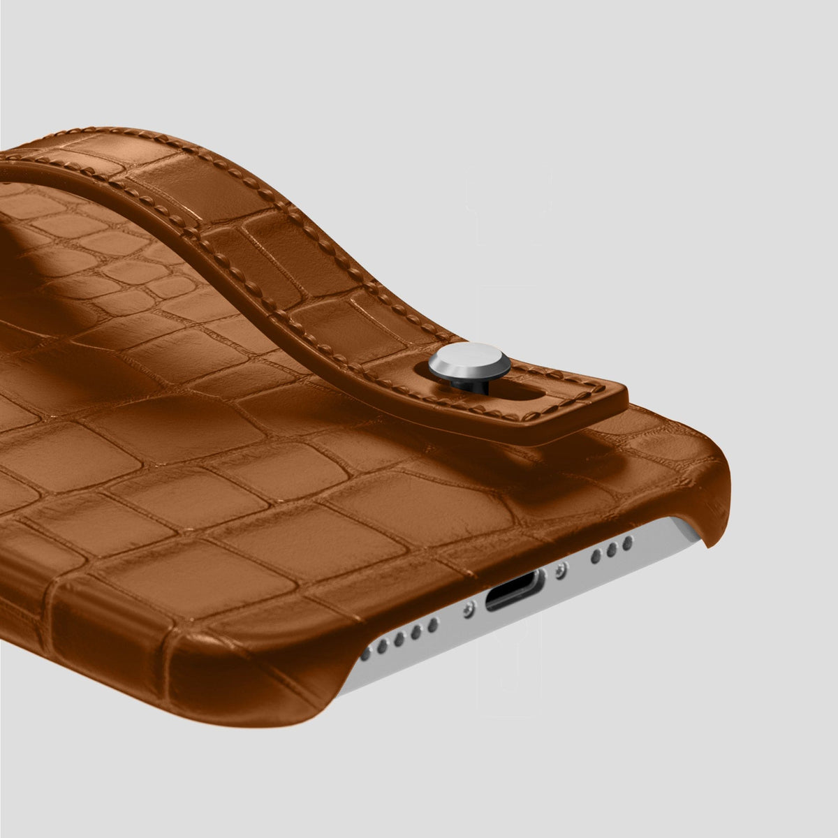 Honey iPhone 14 Pro Hand Strap Case Alligator with Steel Metal -5 | Honey-Steel
