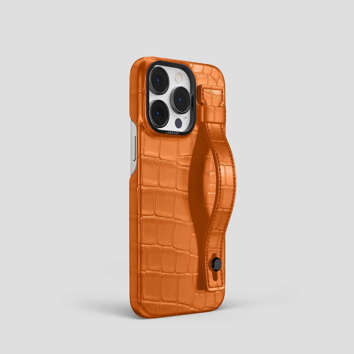 Orange iPhone 14 Pro Hand Strap Case Alligator with Black Metal -2 | Orange-Black