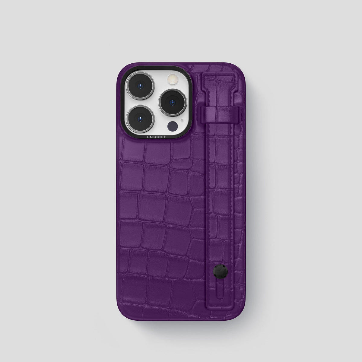 Purple iPhone 14 Pro Hand Strap Case Alligator with Black Metal -1 | Purple-Black