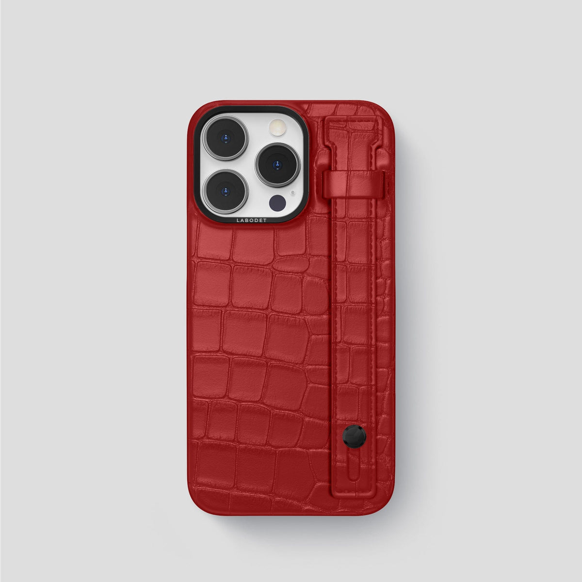 Red iPhone 14 Pro Hand Strap Case Alligator with Black Metal -1 | Red-Black