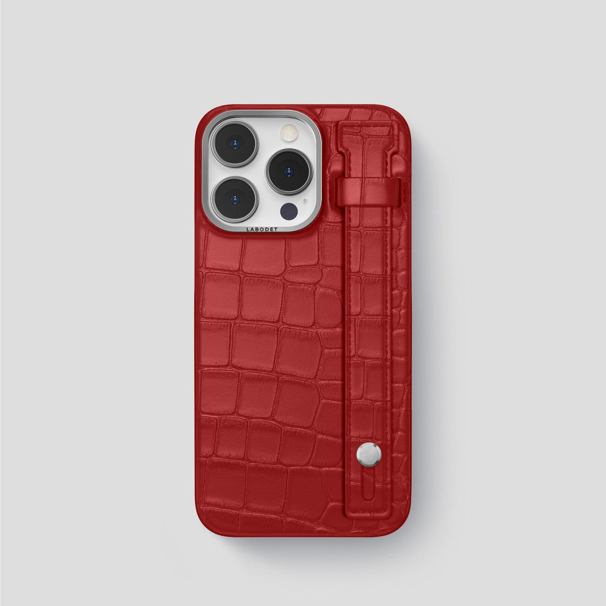 Red iPhone 14 Pro Hand Strap Case Alligator with Steel Metal -1 | Red-Steel