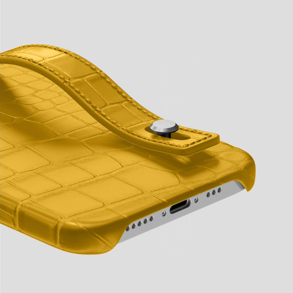 Yellow iPhone 14 Pro Hand Strap Case Alligator with Steel Metal -5 | Yellow-Steel