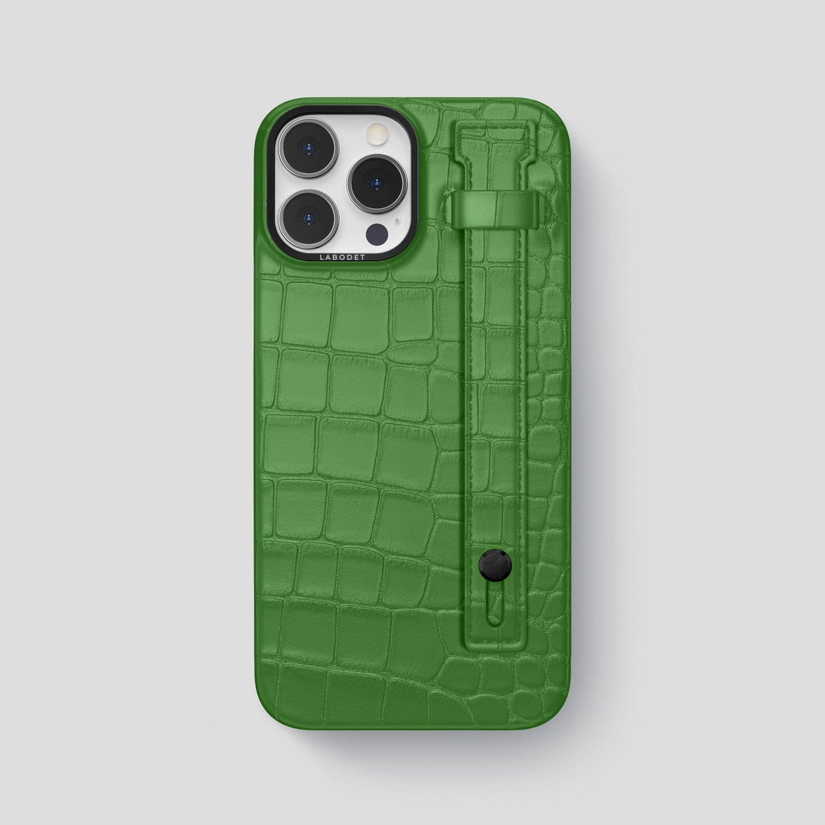 Apple-Green iPhone 14 Pro Max Hand Strap Case Alligator with Black Metal -1 | Apple-Green-Black