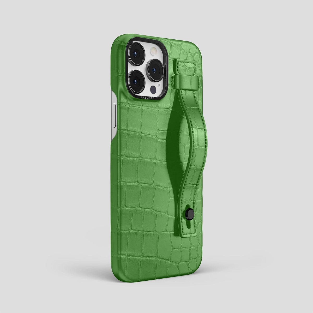 Apple-Green iPhone 14 Pro Max Hand Strap Case Alligator with Black Metal -2 | Apple-Green-Black