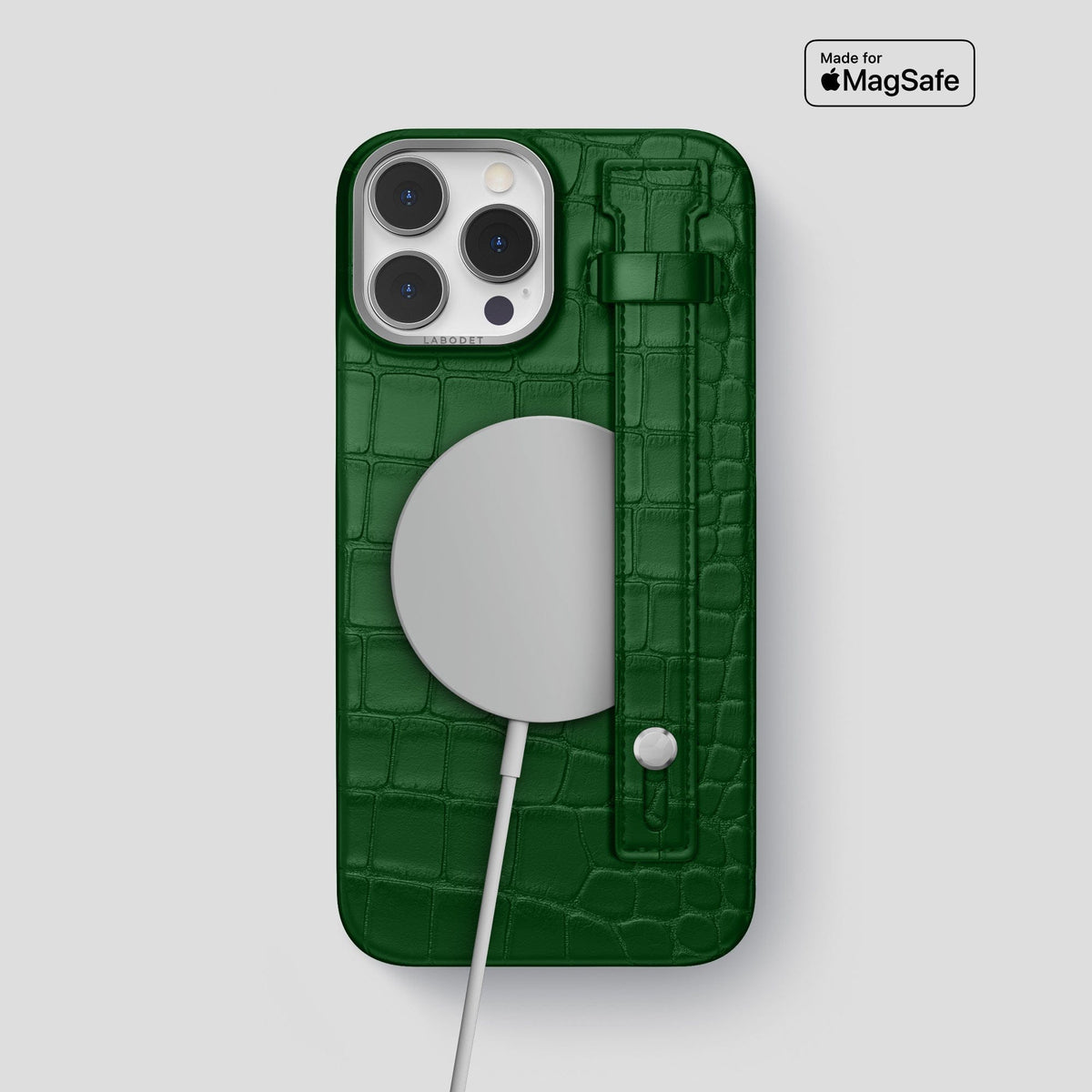 Forest-Green iPhone 14 Pro Max Hand Strap Case Alligator with Steel Metal -4 | Forest-Green-Steel