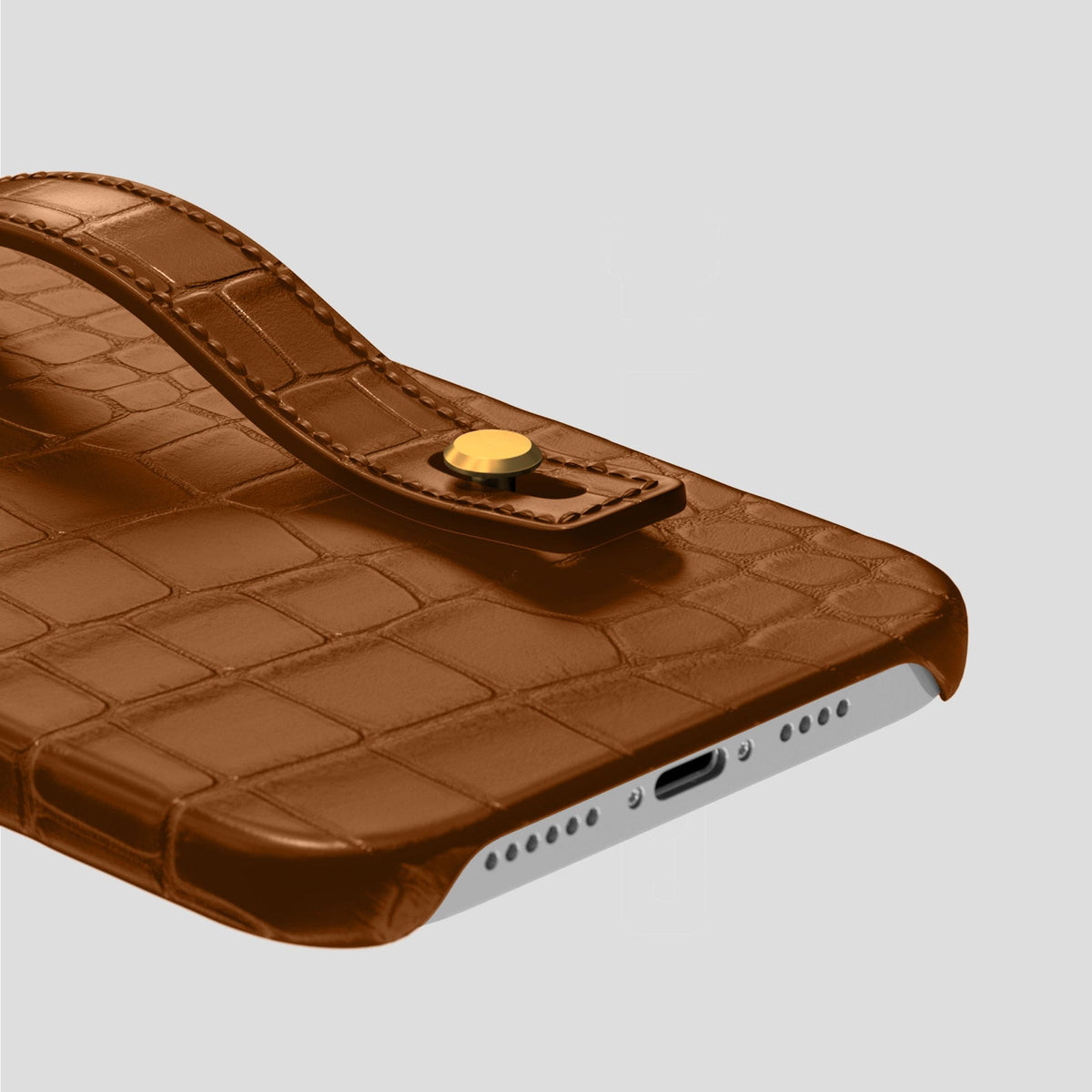 Honey iPhone 14 Pro Max Hand Strap Case Alligator with Gold Metal -5 | Honey-Gold