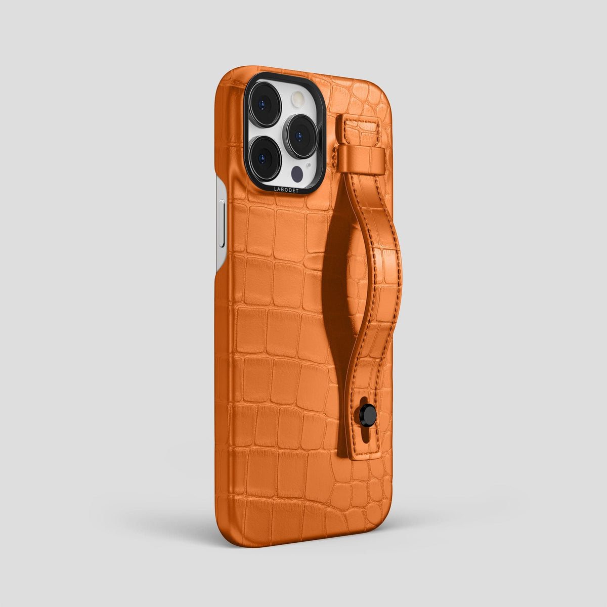 Orange iPhone 14 Pro Max Hand Strap Case Alligator with Black Metal -2 | Orange-Black