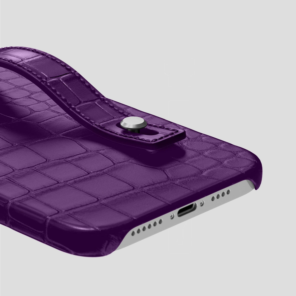 Purple iPhone 14 Pro Max Hand Strap Case Alligator with Steel Metal -5 | Purple-Steel
