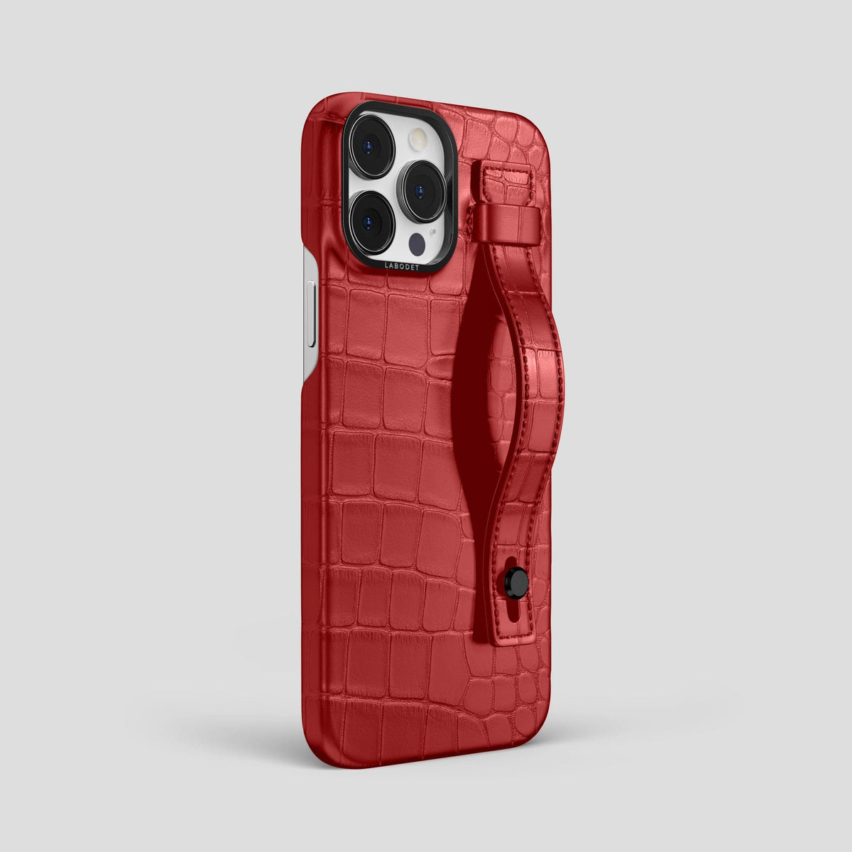 Red iPhone 14 Pro Max Hand Strap Case Alligator with Black Metal -2 | Red-Black
