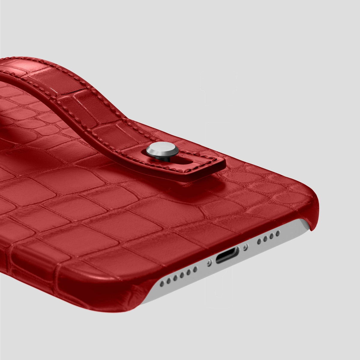 Red iPhone 14 Pro Max Hand Strap Case Alligator with Steel Metal -5 | Red-Steel