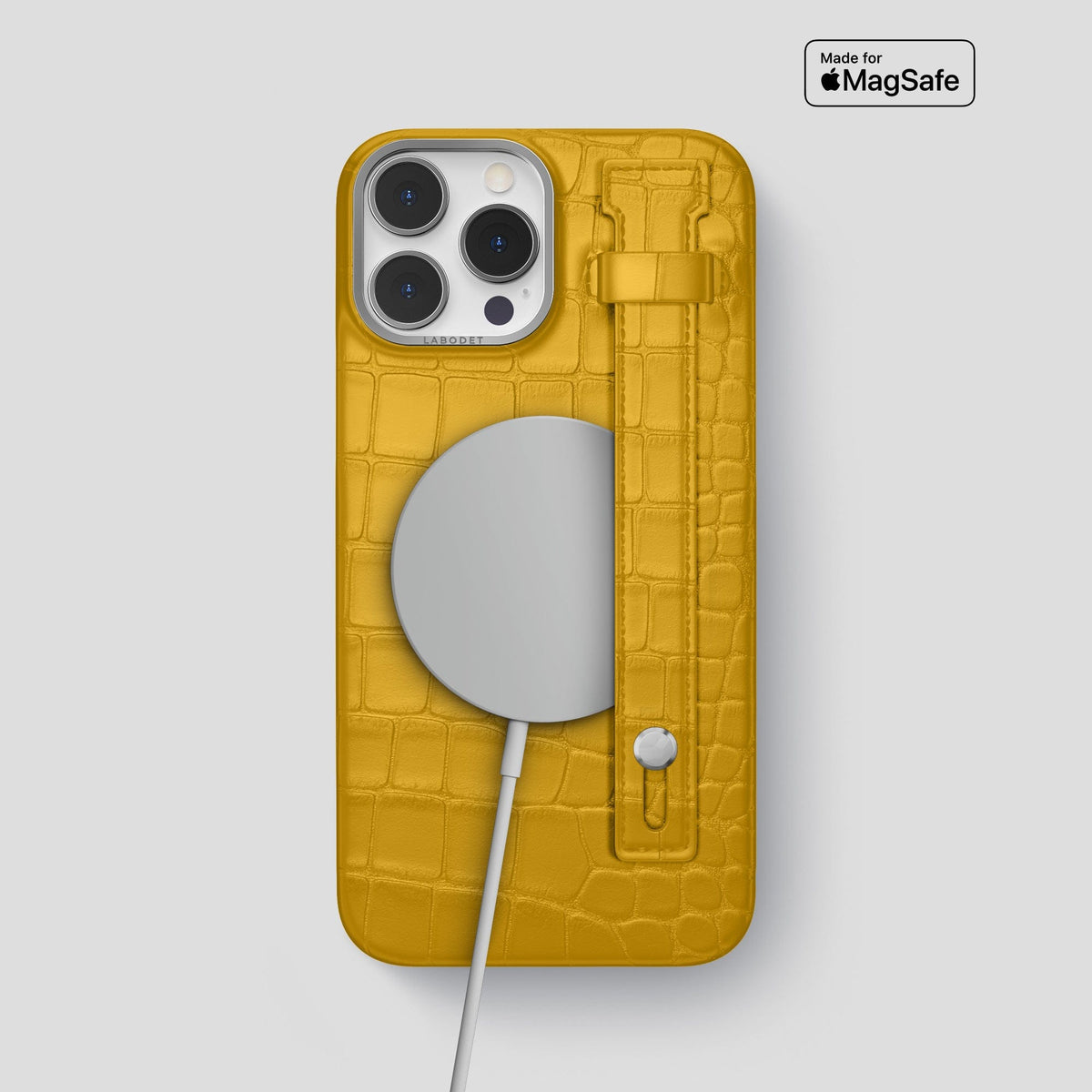 Yellow iPhone 14 Pro Max Hand Strap Case Alligator with Steel Metal -4 | Yellow-Steel