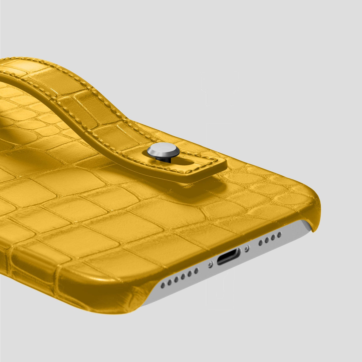 Yellow iPhone 14 Pro Max Hand Strap Case Alligator with Steel Metal -5 | Yellow-Steel
