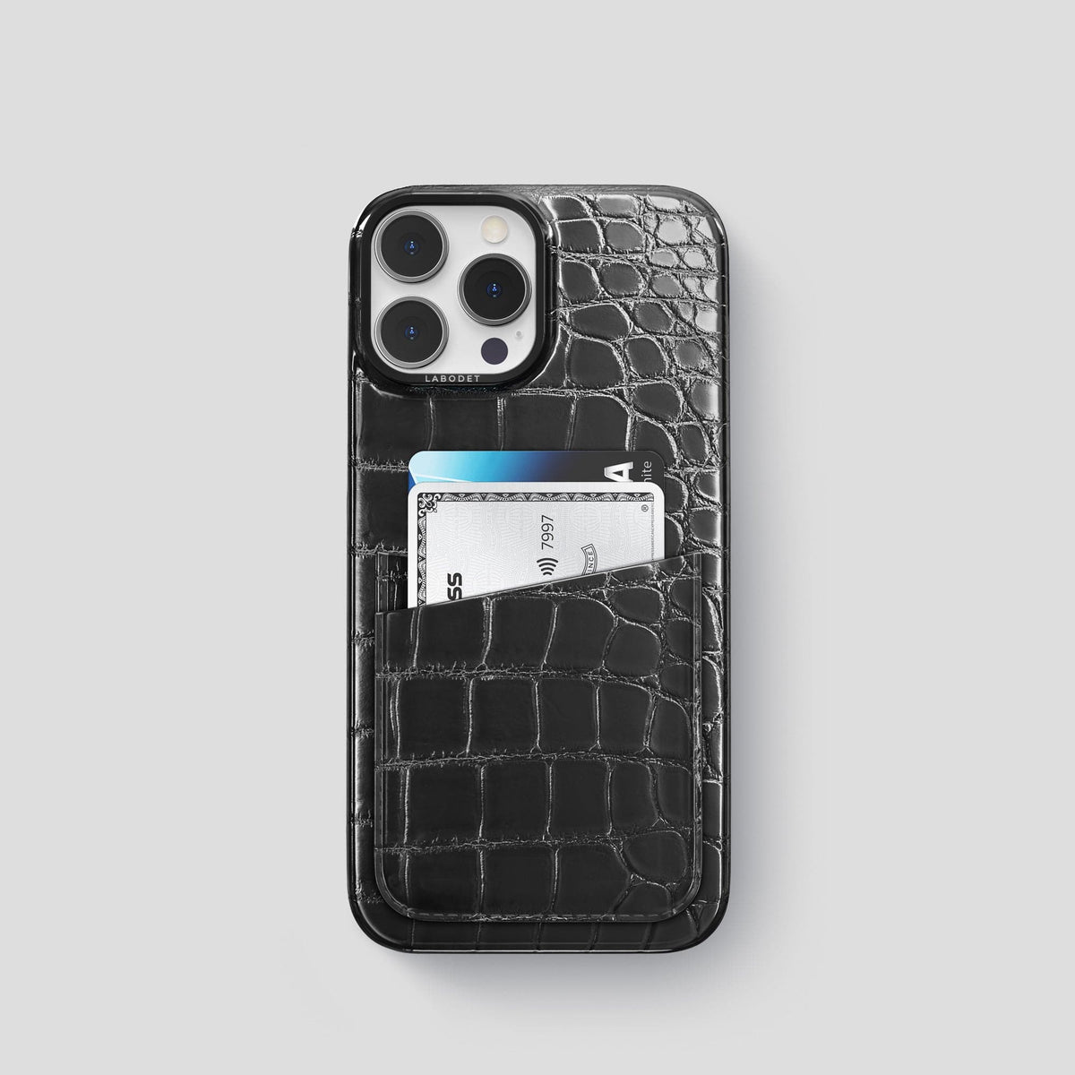 Havana-Black iPhone 13 Pro Card Case with Black Metal -1 | Havana-Black-Black