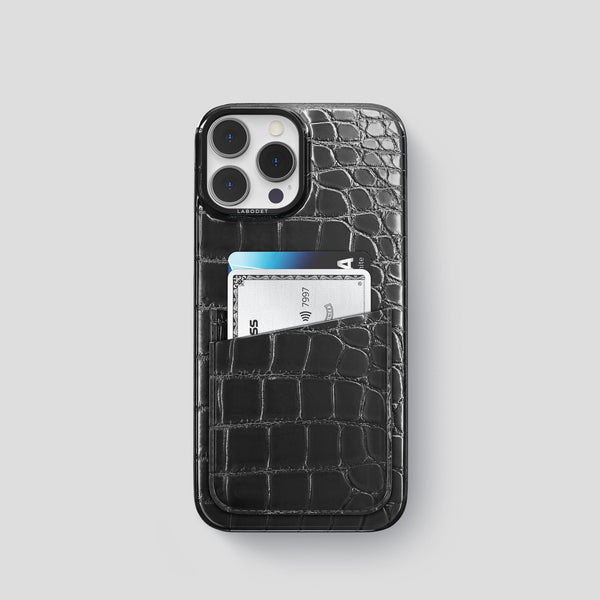 Double Card Case For iPhone 13 Pro In Patina Alligator