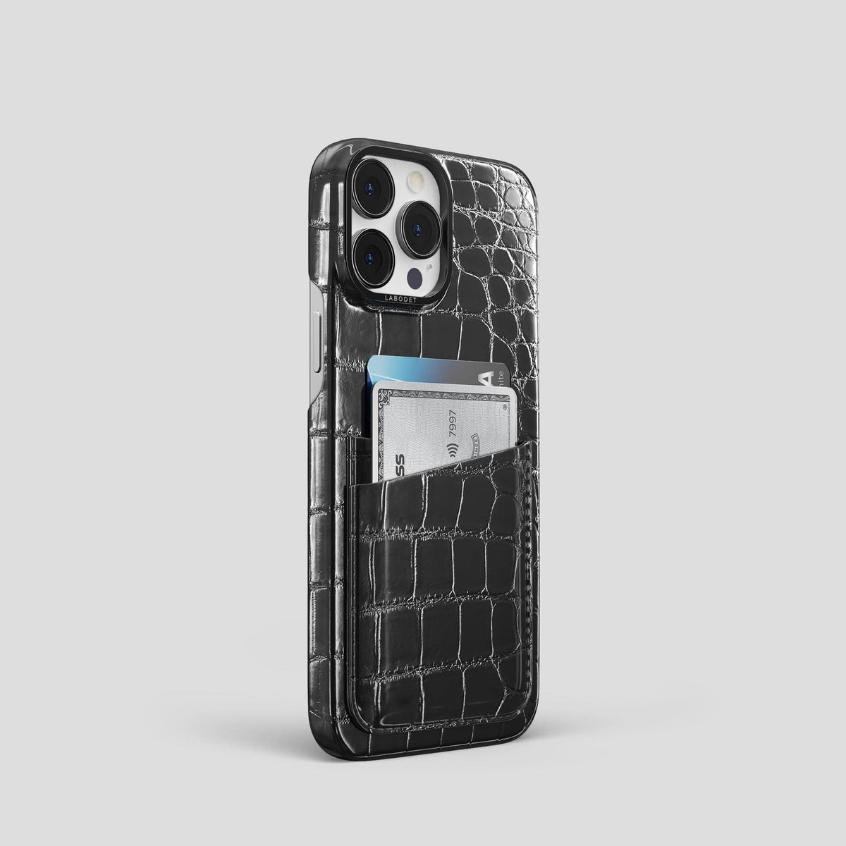 Havana-Black iPhone 13 Pro Card Case with Black Metal -2 | Havana-Black-Black