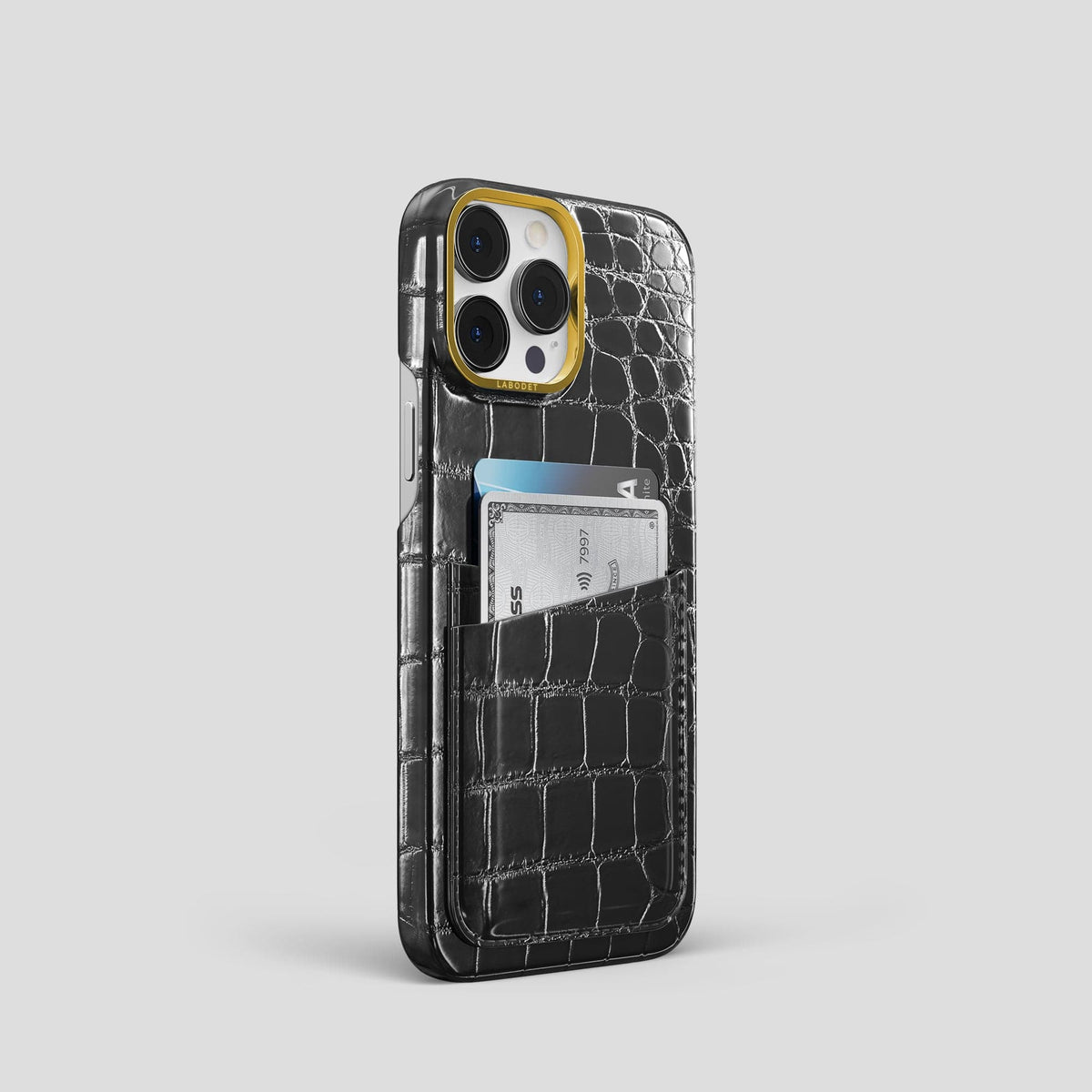 Havana-Black iPhone 13 Pro Card Case with Gold Metal -2 | Havana-Black-Gold