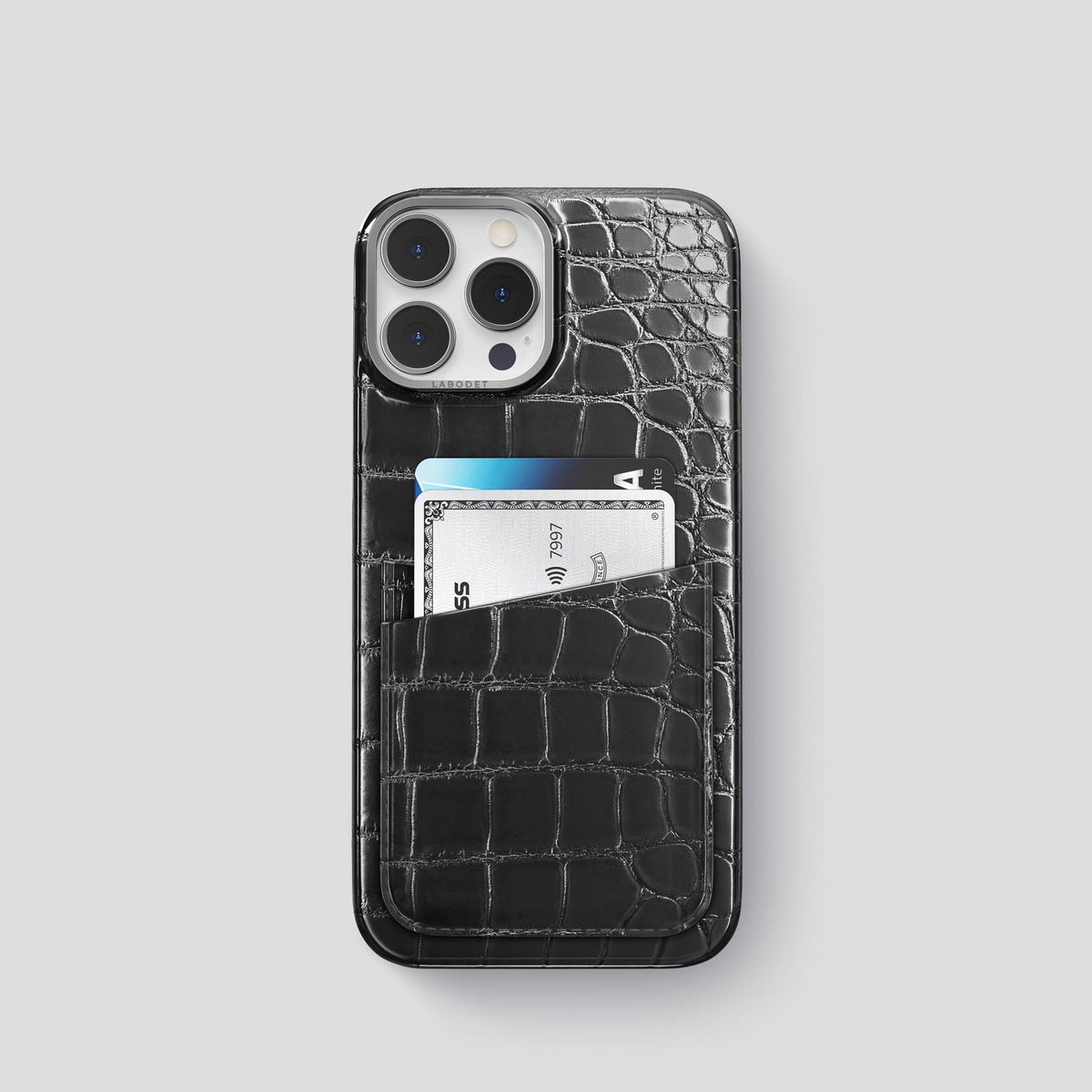 Havana-Black iPhone 13 Pro Card Case with Steel Metal -1 | Havana-Black-Steel