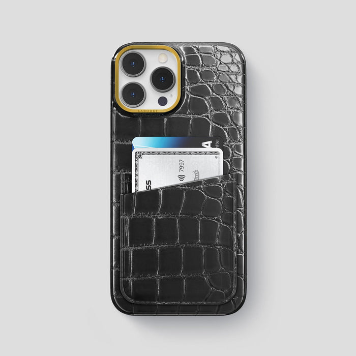 Havana-Black iPhone 13 Pro Max Card Case with Gold Metal -1 | Havana-Black-Gold