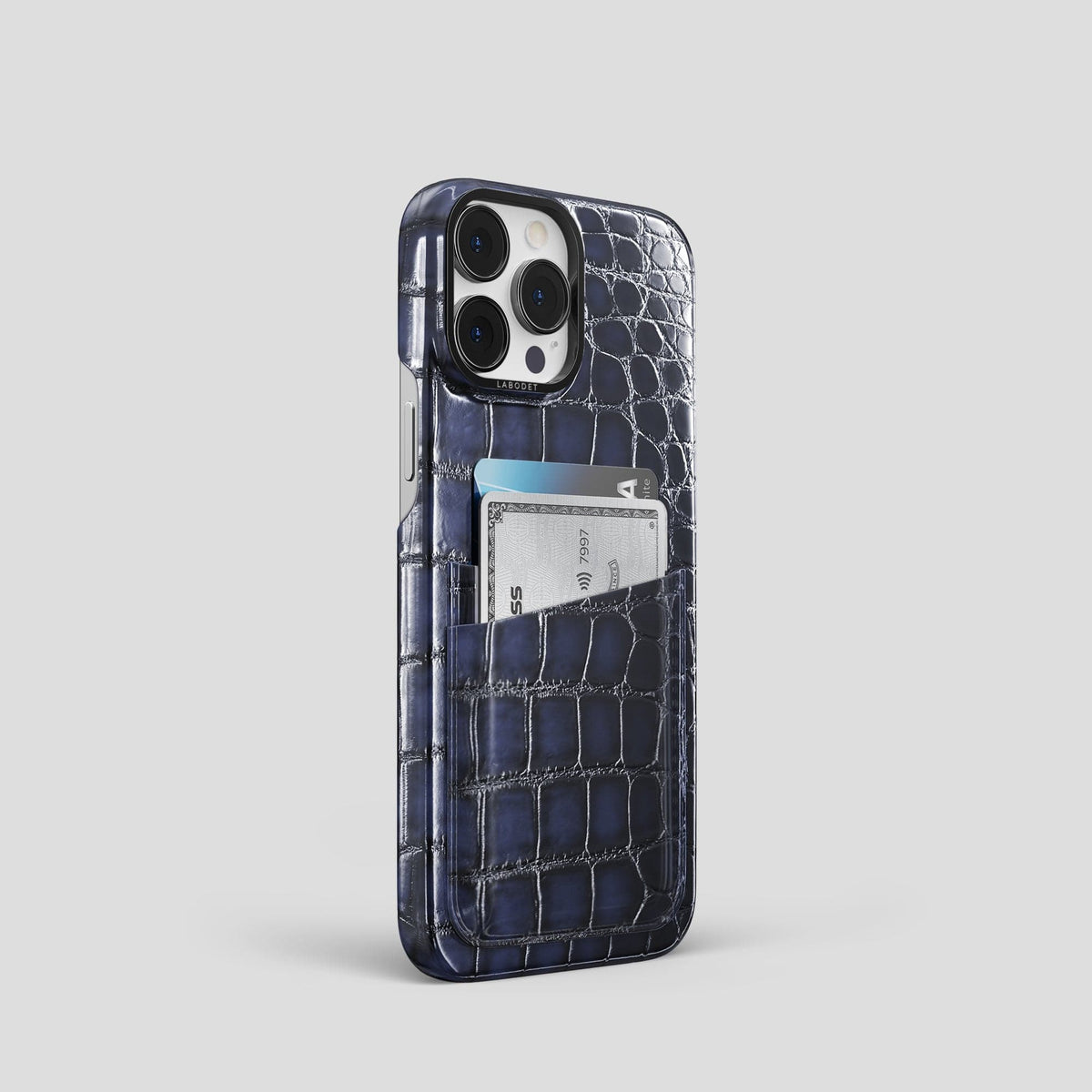 Havana-Blue iPhone 13 Pro Card Case with Black Metal -2 | Havana-Blue-Black