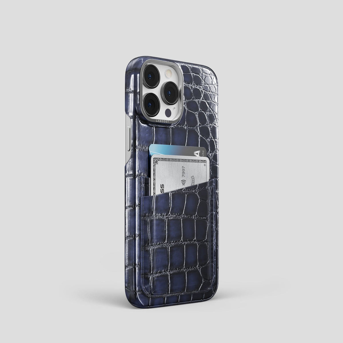 Havana-Blue iPhone 13 Pro Card Case with Steel Metal -2 | Havana-Blue-Steel