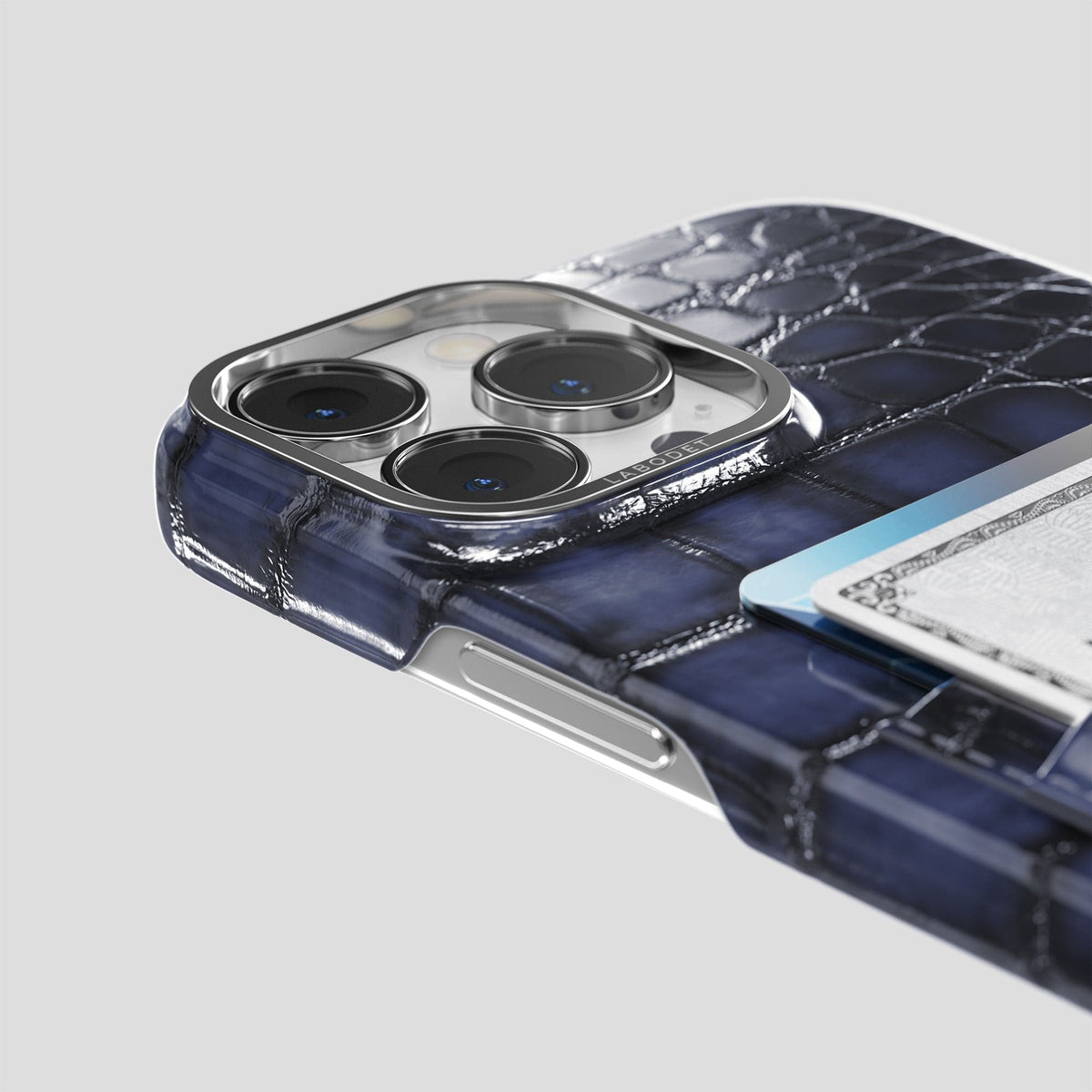 Havana-Blue iPhone 13 Pro Card Case with Steel Metal -5 | Havana-Blue-Steel