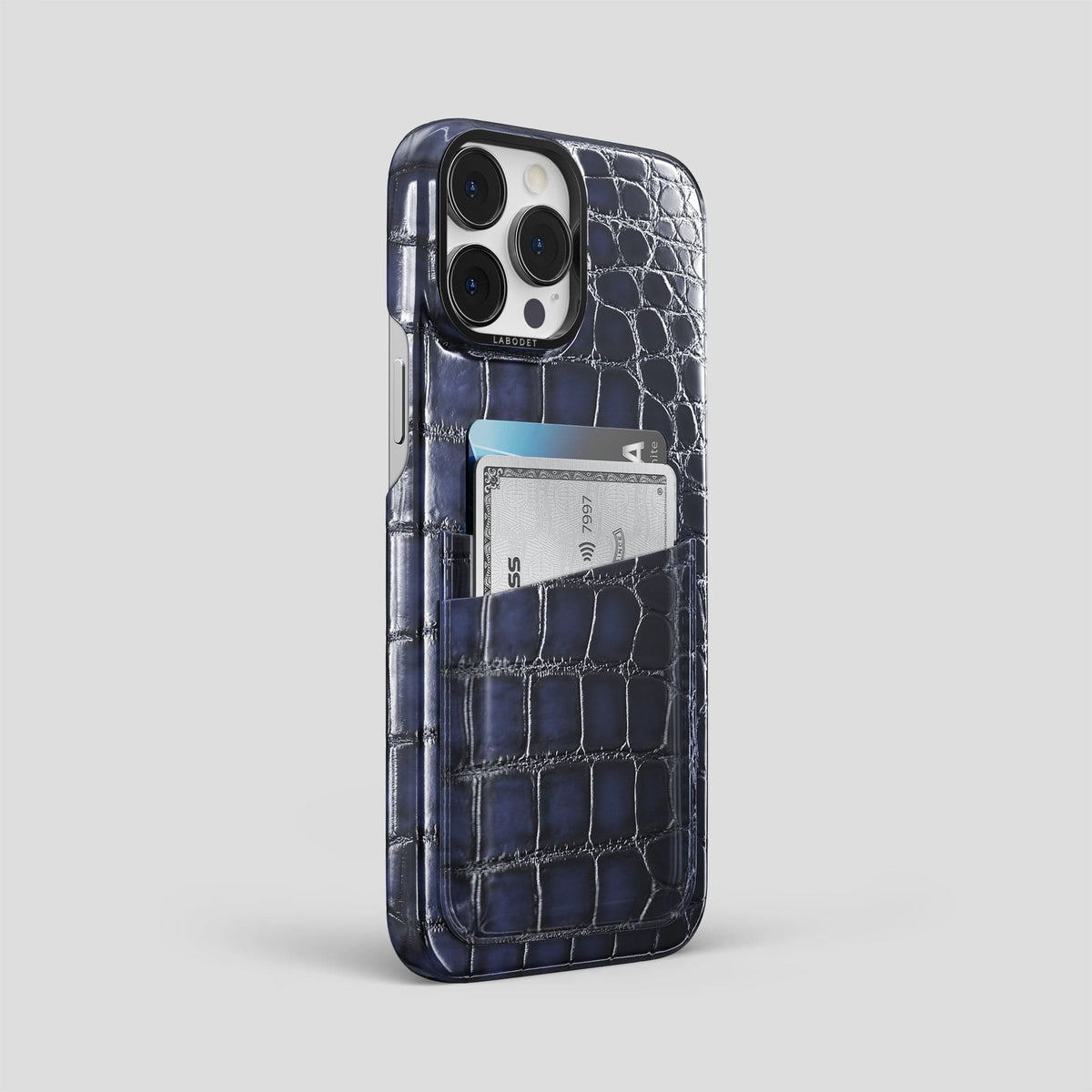 Havana-Blue iPhone 13 Pro Max Card Case with Black Metal -2 | Havana-Blue-Black