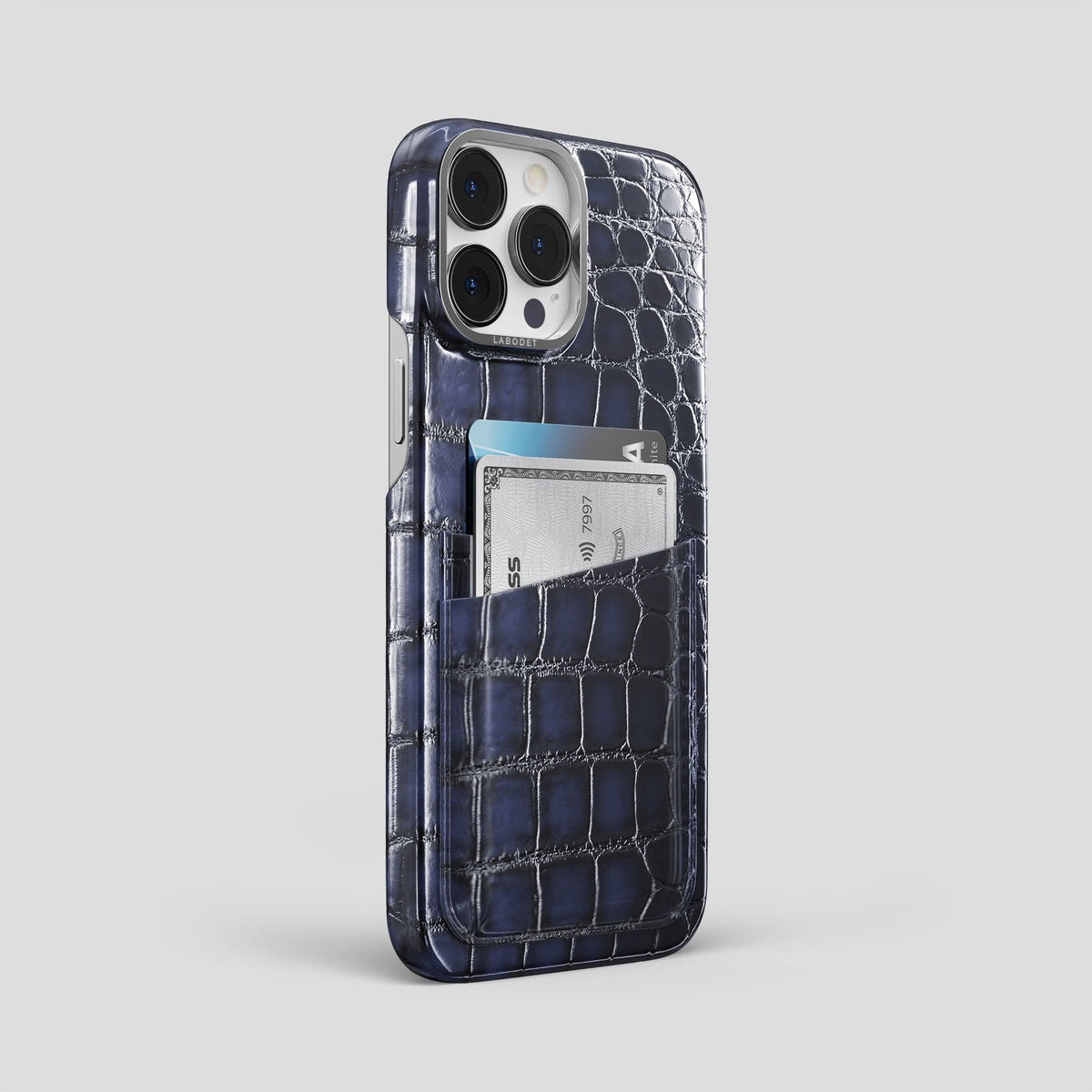 Havana-Blue iPhone 13 Pro Max Card Case with Steel Metal -2 | Havana-Blue-Steel