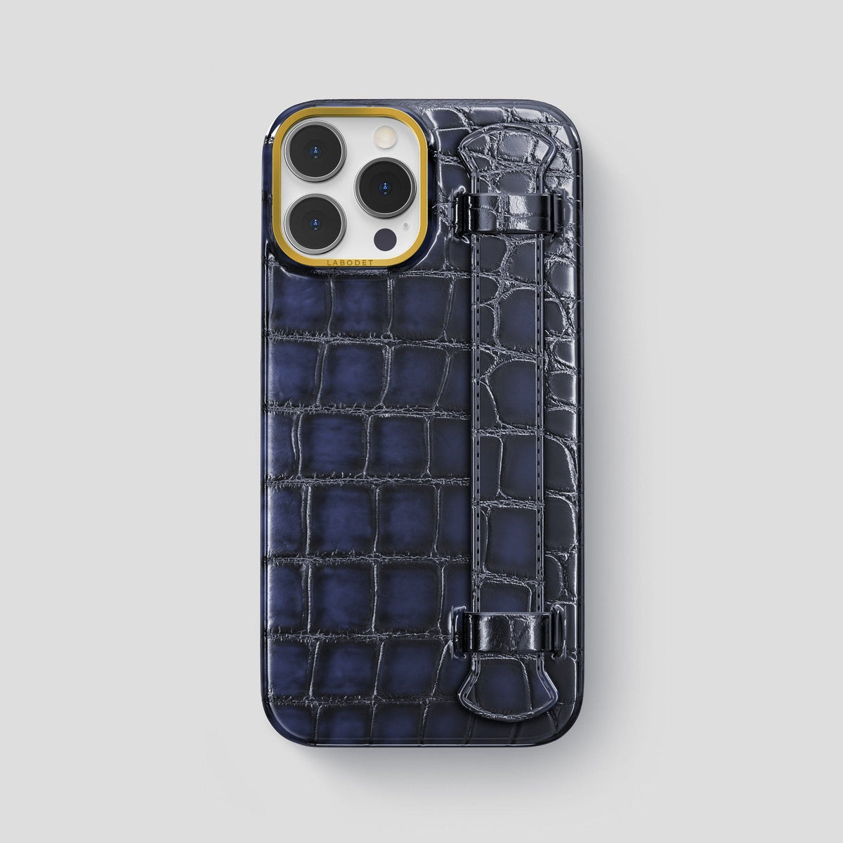 Havana-Blue iPhone 13 Pro Max Strap Case with Gold Metal -1 | Havana-Blue-Gold