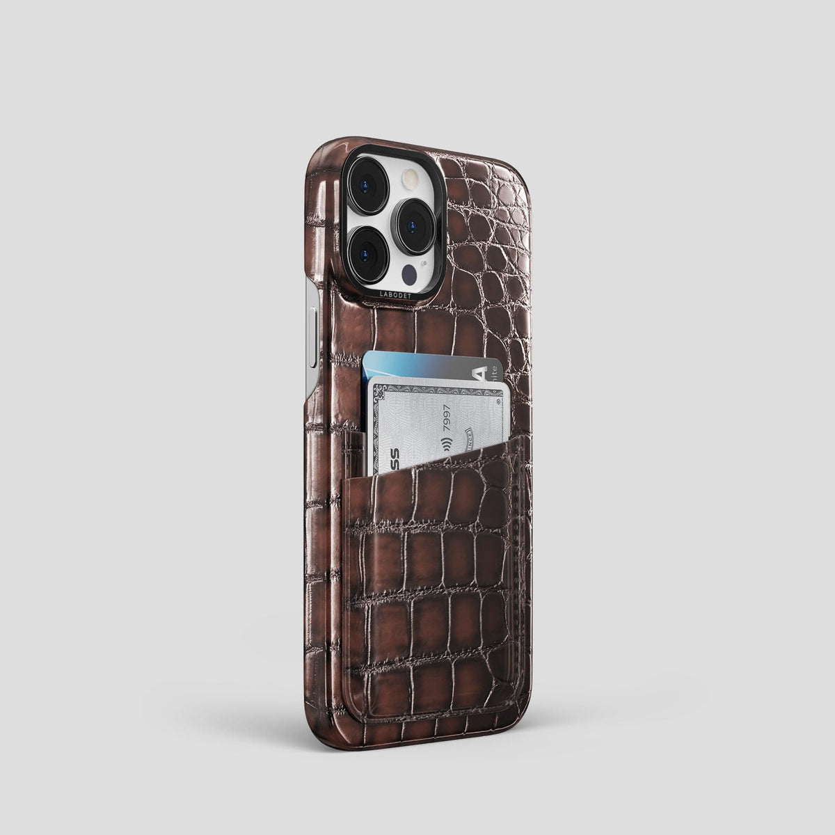 Havana-Brown iPhone 13 Pro Card Case with Black Metal -2 | Havana-Brown-Black