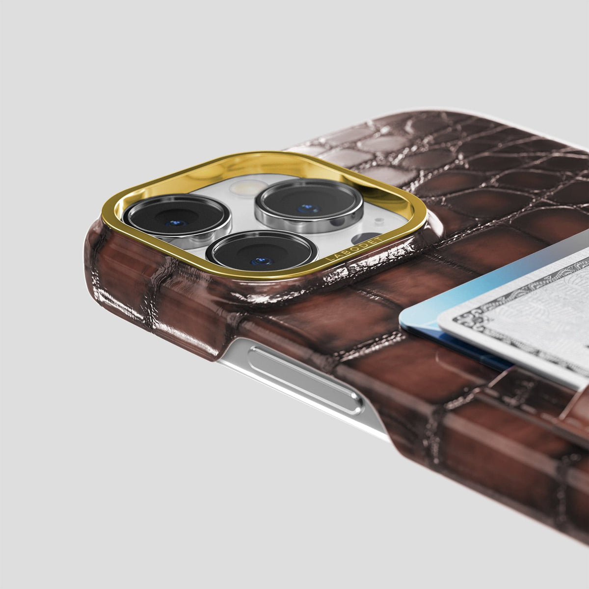 Havana-Brown iPhone 13 Pro Card Case with Gold Metal -5 | Havana-Brown-Gold