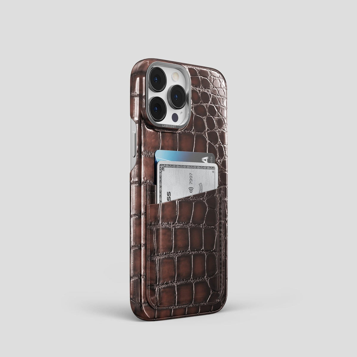 Havana-Brown iPhone 13 Pro Card Case with Steel Metal -2 | Havana-Brown-Steel