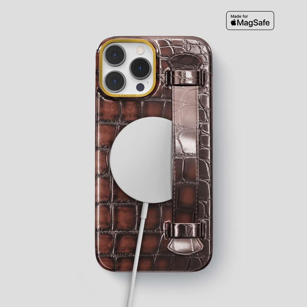 Havana-Brown iPhone 13 Pro Max Strap Case with Gold Metal -5 | Havana-Brown-Gold