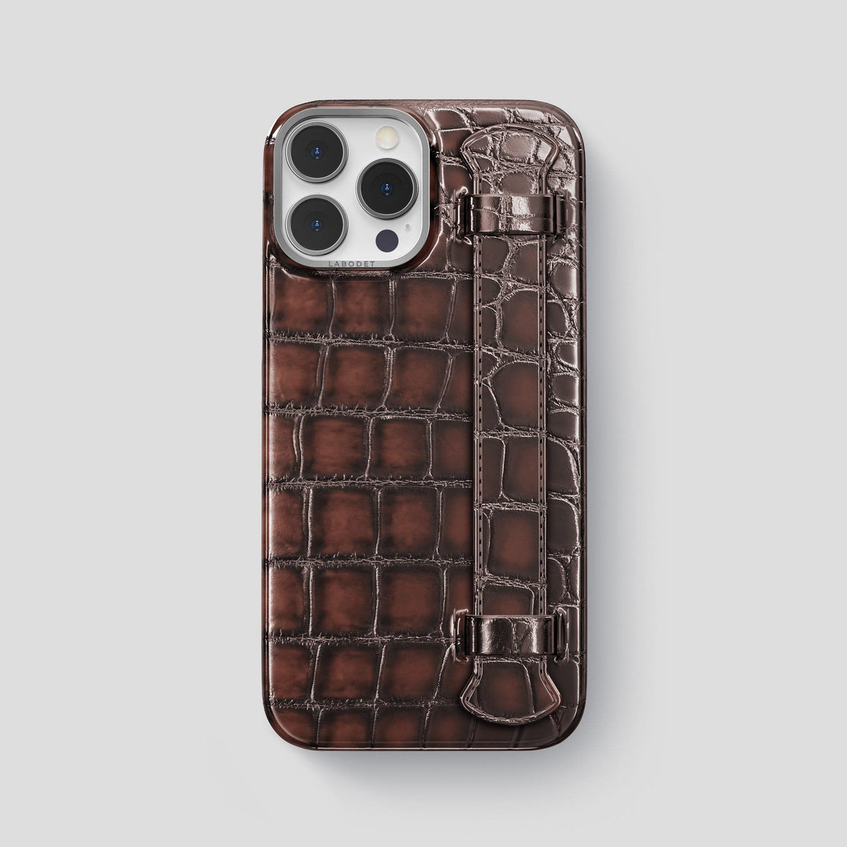 Havana-Brown iPhone 13 Pro Max Strap Case with Steel Metal -1 | Havana-Brown-Steel