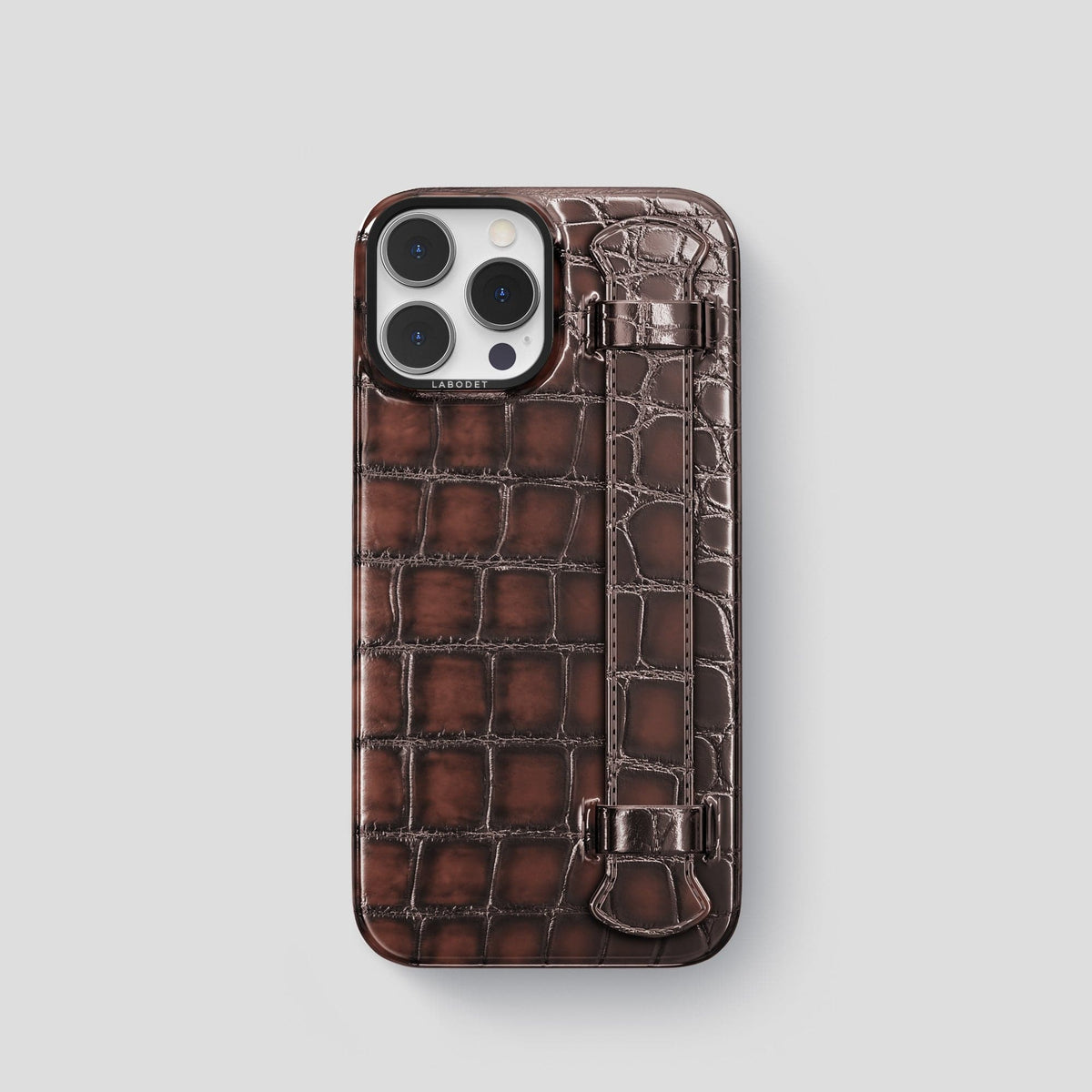 Havana-Brown iPhone 13 Pro Strap Case with Black Metal -1 | Havana-Brown-Black
